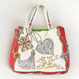 Brighton Large Canvas All That Glitters Holiday Love Tote Bag Ornate Jewels